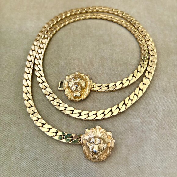 VTG Auth ACCESSOCRAFT NYC Iconic Double Lion Heads Circa 1970\'s Gold Link Belt
